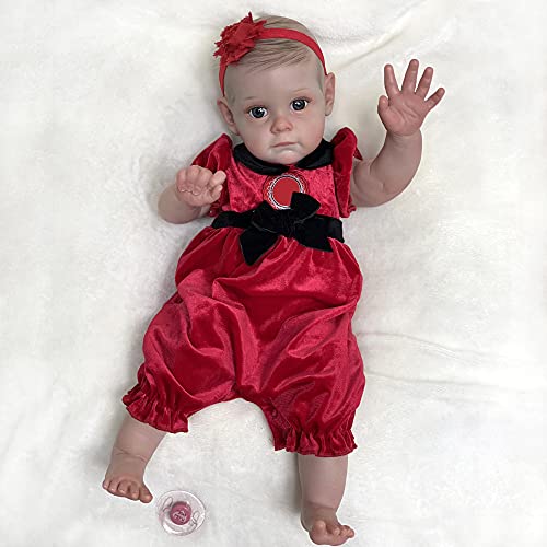 Adolly Gallery 22 Inches Reborn Baby Dolls With Red Clothes Lifelike Realistic Silicone Vinyl Reborn Baby Dolls Name Ivy #TOP1