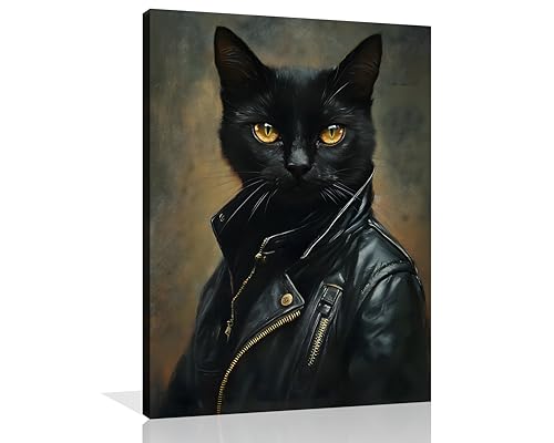 OWNANRTHM Gothic Cat Wall Art Black Cat Renaissance Painting Funny Halloween Cat Pictures Gothic Academia Canvas Wall Art for Living Room Bedroom Wall Framed 12X16 inch by OWNANRTHM - Used condition - US$18.57