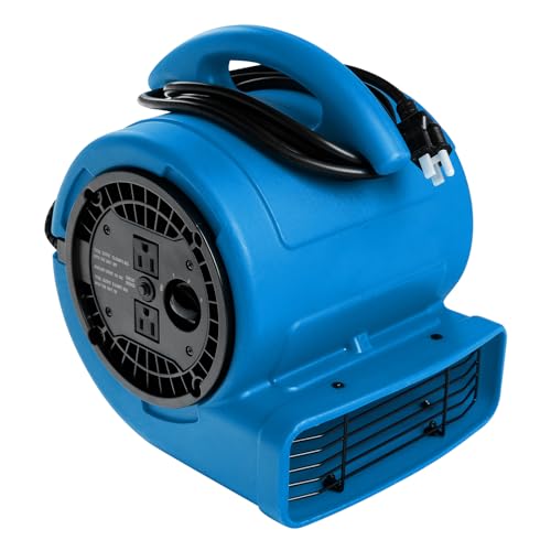 MOUNTO 1/5hp Air Mover 800cfm Blower Fan Carpet Floor Drying Fan - 3-Speed Compact Air Mover w/Dual Outlet, 10ft Power Cord for Drying, Cooling, Air Circulation (Blue)