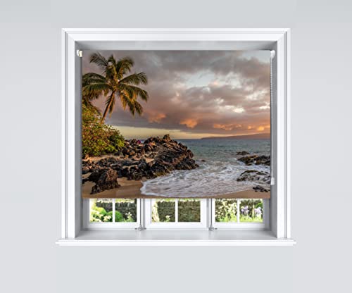 Image of Lister Cartwright Photographic Blackout Roller Blind - (180 x 140 cm) Printed Colourful Roller Blind Easy Fit Window Blind with Child Safety - Bedroom Bathroom Kitchen & Living Room -Beach Palm Tree