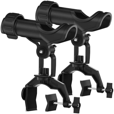 Fishing Rod Holder for Boat, Aluminum Base with V-Shaped Clamp Fishing Rod Holder with 360° Rotation, Fit Round Tube/Square Rail Compatible with Spinning, Casting, Fly Reels. (RHB03B Rod Holder-2Pack)