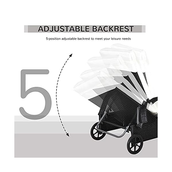 Outsunny Garden Rattan Furniture Single Sun Lounger Recliner Bed Reclining Chair Patio Outdoor Wicker Weave Adjustable Headrest with Fire Retardant Cushion - Image 6