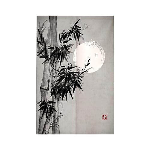 Surwin Cortina de Puerta Japonesa Noren, Estilo Japonés Cortina de Puerta Paisaje Natural Interior Tela Tapiz Cortina de Partición para Hogar Habitación Cocina Tienda (90x200cm,Hojas bambú)