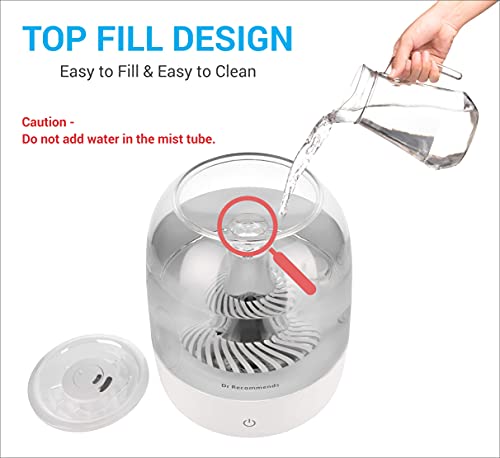 Image of Humidifier For Cold And Cough - Easy Top Fill 4L Large Capacity Ultrasonic Cool Mist Humidifier For Room, Baby, Plants, Bedroom With Night Light Optional Feature (White, Medium)