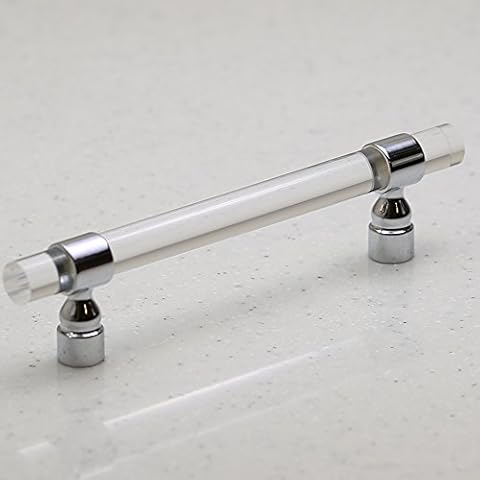 H. Bowes Lucite on Polished Chrome - Pull - 128mm Hole Centers, 7" Overall Length - Clear Acrylic Cabinet Handle Furniture Door (10 Pack) Cover