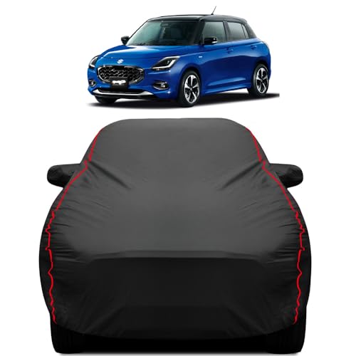 Image of Teenox Polyester Car Body Cover Compatible for Maruti Suzuki Swift 4th Gen [2024-2026] All Variants | Heavy Stitched with Piping | All Weather Protection Cover - Black