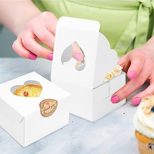 JOYSKY 24 Pcs Elegant White Cupcake Boxes with Windows & Stickers - Perfect for Bakery Treats, Desserts, and Gifts - Image 6