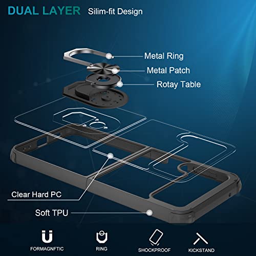 Lumarke Galaxy Z Flip 3 Case,Crystal Clear Anti-Yellow Slim-Fit Acrylic Protective Phone Case With Magnetic Ring Kickstand For Samsung Galaxy Z Flip 3 6.7" Black #TOP1