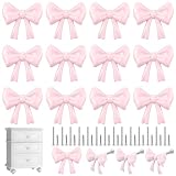 Hotop 15 Pack Pink Bow Dresser Knobs Cabinet Drawer Knobs with 2 Kinds Screws for Hardware Dresser Kitchen Drawer Aluminum Alloy Oxidation Wire Drawing Handle, 1.57' x 1.18'