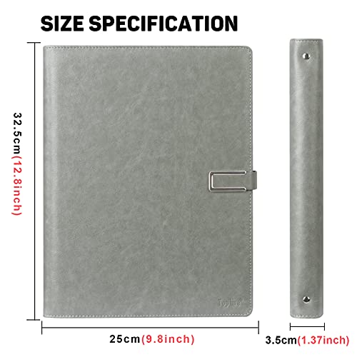 Toplive Padfolio Portfolio Folder 3 Ring Binder Business Padfolio Letter A4 Size Document Organizer For Interview Conference Resume,Grey #TOP1