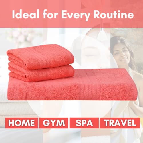 Image of Mafatlal Joy Cotton Towel Set - Soft & Quick Dry | Includes 1 Bath Towel 58 x 29 inch + 2 Hand Towels 24 x 12 inch | 450 GSM | Georgia Peach | Highly Absorbent & Durable