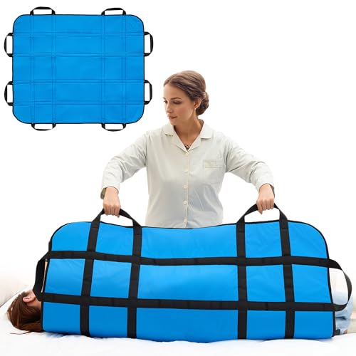 Nylon Positioning Bed Pad with Reinforced 8 Handles, 48" x 40" Reusable Transfer Sheet for Lifting, Turning, Moving and Positioning, Waterproof Draw Sheet for Patients and Elderly