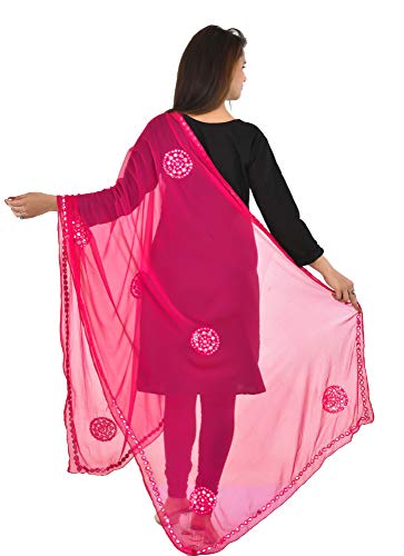 Image of YOUTHQUAKE Plastic Mirror Work Embroidered Chiffon Dupatta for Women & Girls