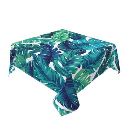 BETGINY Summer Tropical Tablecloth 60x60 Inch Square Navy Blue Green Hawaiian Palm Leaf Table Cloth Table Cover Polyester Washable Wrinkle Resistant for Kitchen Dining Holiday Party Dining