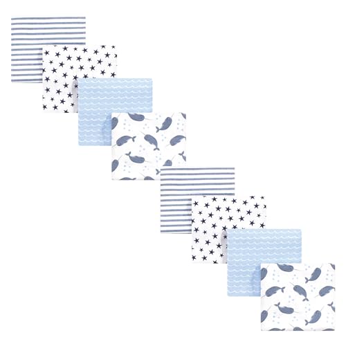 Image of Hudson Baby Unisex Baby Cotton Flannel Receiving Blankets Bundle Set, Narwhal, One Size