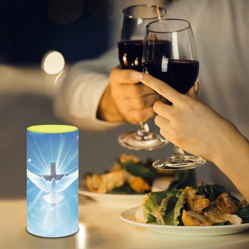 Image of Poceacles Dove of Peace Cross Blue Flameless LED Candle Flickering Wick Electric Candles with Remote Timer Color Changing Fake Pillar Candle for Home Indoor Tabletop Wedding Decoration
