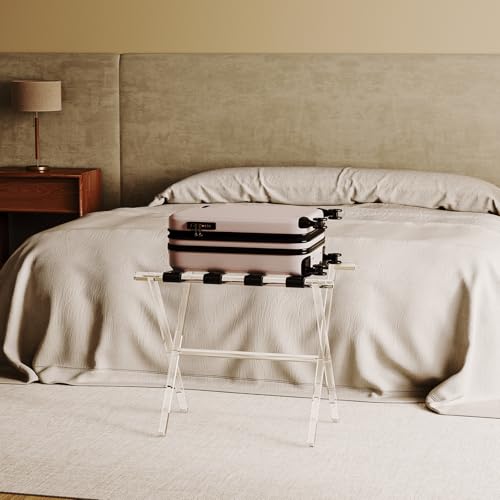 Sumerflos Acrylic Luggage Rack for Guest Room - Foldable Suitcase Stand with Leather Straps for Bedroom Living Room Hotel Heavy-Duty, Holds up to 50-100 lb lightweight Space Saving, Black, 1 Pack by Sumerflos - Used condition - Image 8
