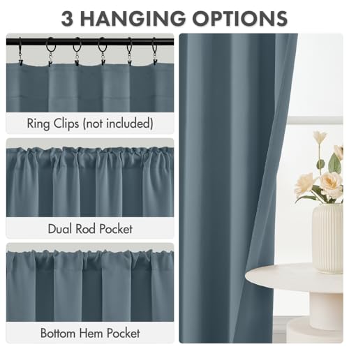 Image of MIULEE Set of 4 Grey Blue 45 Inch Short Blackout Kitchen Window Curtains | Bedroom Drapes, Light Blocking Privacy Curtains for Small Windows, Bathroom, RV /Motorhome, Laundry, Top&Bottom Rod Pocket