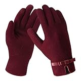 Bequemer Laden Damen Winter Warm Kaschmir Touchscreen Handschuhe mit Fleece Gefütterte, Elegant Winterhandschuhe Gestrickte Handschuhe mit Schleife Dekoration