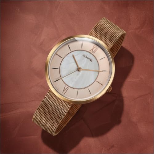 Image of Sonata Modern Edit 3 Quartz Rose Gold Round Dial Women's Watch | Stainless Steel Strap Material | Watches for Women Analog - 8193WM02