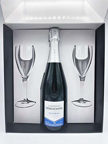 Coffret Champagne AOC Blanc de blancs 75cl + 2 flûtes - Direct producteur - Maison Deneufchatel Cover