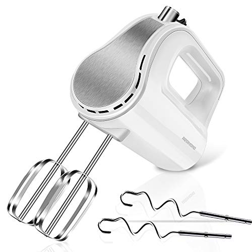 REDMOND Hand Mixer, 5-Speed Electric Hand Mixer with Turbo, Easy Eject Button, 250W Handheld Kitchen Mixer with 4 Stainless Steel Attachments(Beaters and Dough Hooks), White