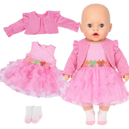 Baby Doll Clothes Set for 14-18 inch Dolls, Pink Floral Doll Clothing