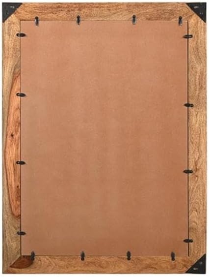 Pemberly Row 44-Inch Live Edge Solid Sheesham Wood Accent Mirror, Brown Finish, Rectangular Design, Durable Frame, Natural Grain Patterns, Home Decor Wall Mirror for Living Room or Bedroom