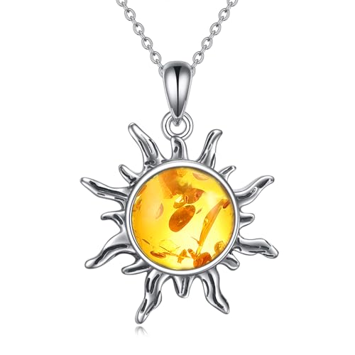 TIGER RIDER Larimar/Amber/Labradorite/Turquoise/Black Onyx/White Opal Sun Necklace for Women Sterling Silver Sun Necklace Jewelry Gift for Women