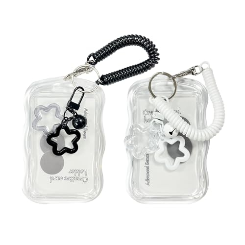2 Pièces Porte-Cartes Transparent, Porte Badge Rigide avec Breloque en Forme D'étoile étui Carte pour Idol Photo, Porte Photocard Pochettes Cartes Résistantes à L'eau Protège-Cartes Bus, Noir+Blanc