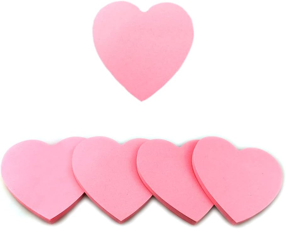 Saktopdeco 4 Pads Small Heart Sticky Notes - Pink Valentines Sticky Notes for Women - Self-Stick Memo Pads for Office, School, Home