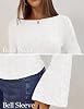 Blusa MEROKEETY para mujer 2026 con cuello barco y mangas campana | Blusas casuales de negocios modernas, camiseta de manga larga, conjuntos casuales, ajuste ceñido, tejido texturizado, ropa de capas para otoño e invierno 7