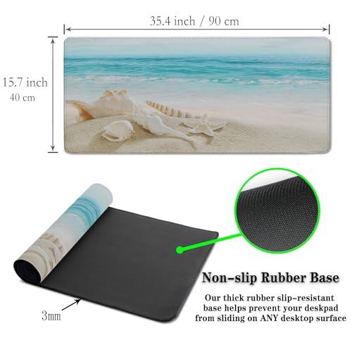 Samgula Office Desk Mat Keyboard Pad, Gaming Mouse Pad Large Desk Pad, the Desk Mat Waterproof Non-Slip Rubber Base, 35.4 X 15.7 inch for Work/Game/Office/Home Seashells, Ocean Seashells Sandy Beach by Samgula - Image 6