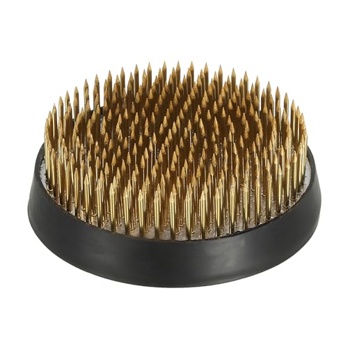 PATIKIL 2.8" Flower Frogs Ikebana Kenzan, Flower Arranger Tool Brass Floral Frog Pin Holder for Vase Flower Arrangement, Gold Tone