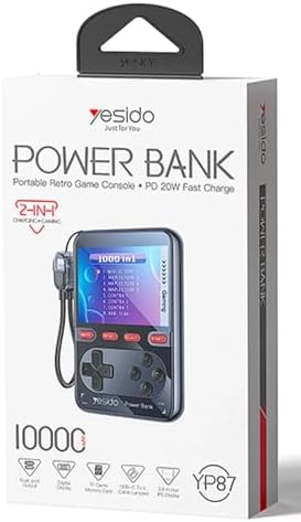 Yesido 10.000 mAh 20W PD Hızlı Şarj Powerbank, Dijital Gösterge, Retro Oyun Konsolu, Siyah - Görsel 2