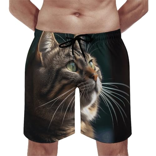 Tabby Cat Pictures Mens Swim Trunks Quick Dry Swim Shorts with Mesh Lining Funny Board Shorts Bathing Suits