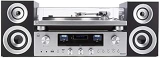 GPO Premium PR 100/200 Hifi Music System Record Player, Bluetooth Audio Transmitter with, CD, Amplifier, DAB+ Radio, Speaker Bundle, Digital Radio, Silver