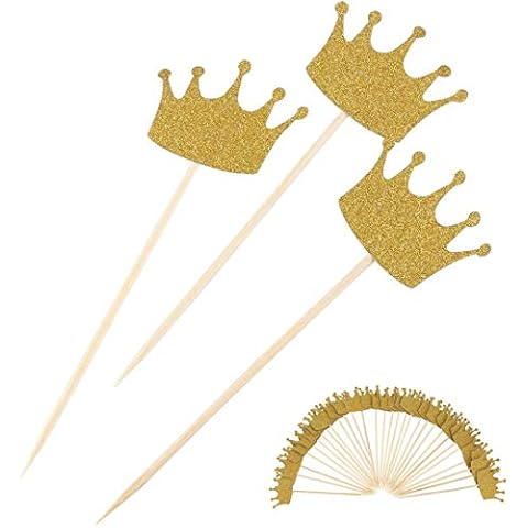 50 Pieces Cupcake Toppers Cake Decoration Golden Crown Cupcake Toppers for Marriage Engagement Anniversary Valentines Party Birthday Party Wedding Party Supplies (Gold Crown) Cover