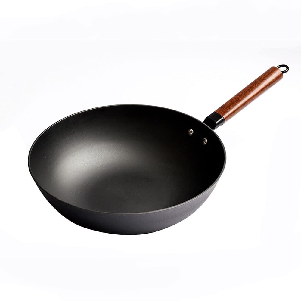 ASerZenith Wok Pan And Stir Fry Pans, Cast Iron Wok, Suits For All Stoves, No Coating Non-Stick Pan