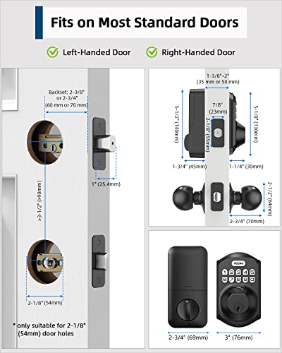 Teeho Te002K Fingerprint Door Lock Set - Keyless Entry Door Lock With Handle - Door Knob With Keypad Deadbolt - Smart Locks For Front Door - Auto Lock - No Need App - Easy Installation - Matte Black #TOP5
