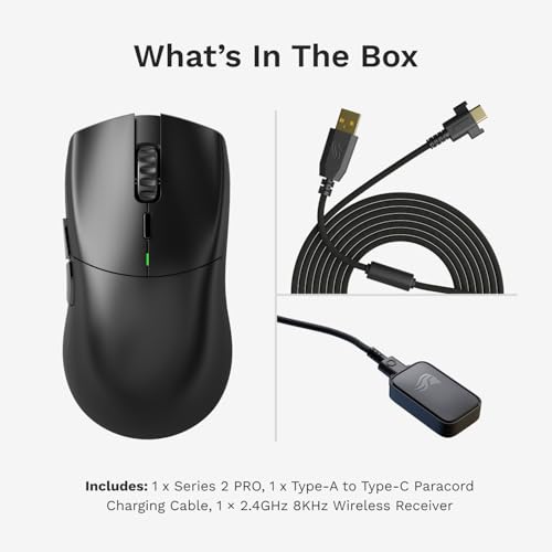Glorious Gaming Series 2 PRO Kabellose Gaming-Maus - Kompakt, Leichtgewicht: 55 g, Kabelloses Abtasten mit 8K, Sensor 26K, Optische Schalter, E-Sports-Maus, Fingerspitzen, Klauengriff - Schwarz