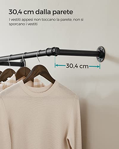 SONGMICS Attaccapanni da Muro, Barra Appendiabiti da Parete, Stile Industriale, Salvaspazio, 30,4 x 170 x 7 cm, Portata di 68 kg, Montaggio Facile, per Piccolo Spazio, Nero HSR104B01 - Immagine 5