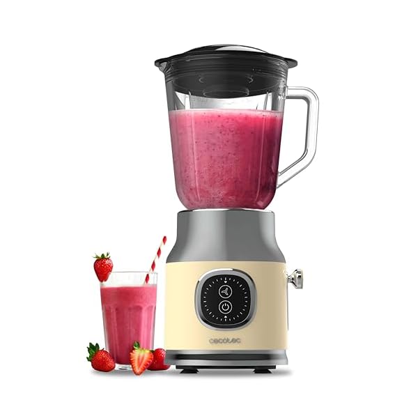 Cecotec Standmixer Retro RetroTwist Yellow. 800W Maximale Leistung, Pulse-Funktion, 4-Klingen-Messer mit schwarzer Titanbeschichtung und 1L Krug, Vintage-Design in Gelb