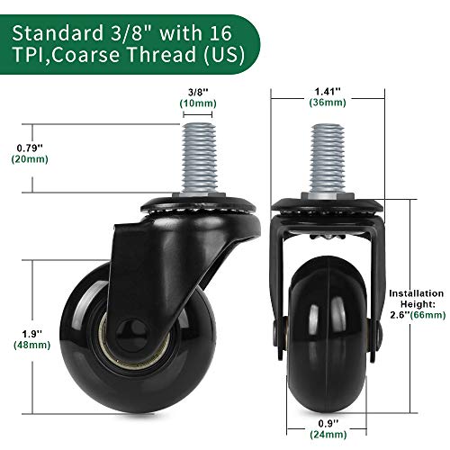 8T8 2" Office Chair Caster Wheels Replacement For Carpet, Heavy Duty Rubber Chair Wheels With Threaded Stem 3/8''-16X1"(Not Metric M10), Quiet And Smooth Gliding Across Wood Hardwood Floors - Set Of 5 #TOP1