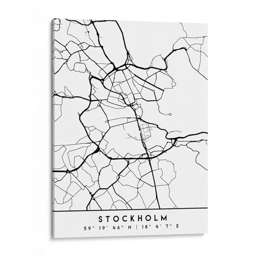 Canvas Lab | Stockholm - Black Maps 83 by Emiliano Deificus | 30 x 40 in | Canvas Print Wall Art | Black and White, Cities, Maps, Minimalist, Travel | Wall Decor for Bedroom, Living Room or Office
