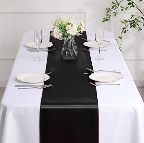 Manyshofu 12Pcs Satin Black Table Runner - 12 x 108 Inch Long Size, Party Table Runner Decor Bright & Smooth Wedding Decorations Table Runners for Banquet Chef Birthday Buffet Dinner Graduations by Manyshofu - Used condition - Image 7