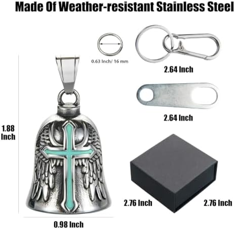 CTZSR Motorcycle Bell Guardian Angel - Good Luck Charm Gift For Rider Men Kids Friends With Gift Box, Legend Card, Keychain And Hanger & Weather-resistant Gremlin Bells For Bike Car (A-Cyan) — view 6