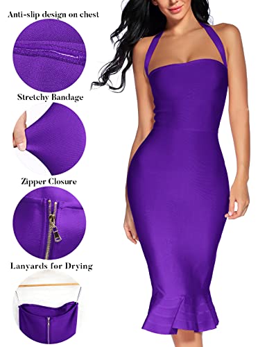 Image of houstil Women's V Neck Halter Fishtail Bandage Bodycon Dress Party