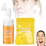 Turmeric Face Wash+Turmeric Cleansing Pads,100% Natural Turmeric Cleansing Pads, Reduce Blemishes & Dark Areas,Daily Cleansing,Cleans the Skin, Gentle Skin Care(1Set)