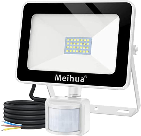 MEIHUA Motion Sensor Outdoor Security Light, LED Floodlight 25W 2100 Lumen Super Bright PIR Flood Light IP66 Waterproof Outdoor Wall Light Perfect for Courtyard, Porch, Garage 6500K Daylight